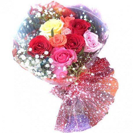 12 Fresh Multi Color Rose Bouquet - Flowers to Nepal - FTN