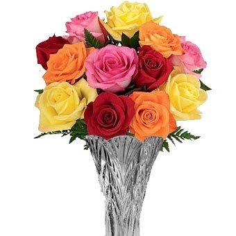 12 Mix Dutch Roses in Clear Vase - Flowers to Nepal - FTN