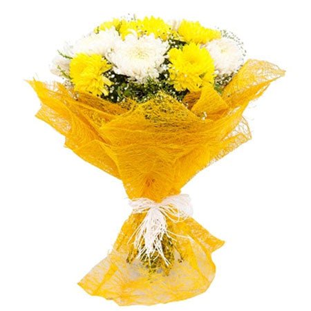 12 Mix White and Yellow Carnations Flowers Sunshine Bouquet - Flowers to Nepal - FTN