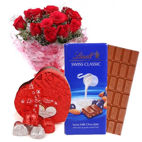 12 Red Roses And Chocolates Treats - Flowers to Nepal - FTN