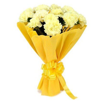 15 Yellow Carnations Bouquet Wrapper - Flowers to Nepal - FTN