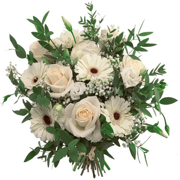 18 Mix White Gerbera And White Roses Bunch - Flowers to Nepal - FTN