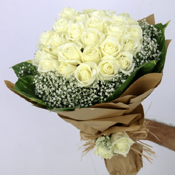 2 Dozen Fresh White Rose Bouquet - Flowers to Nepal - FTN