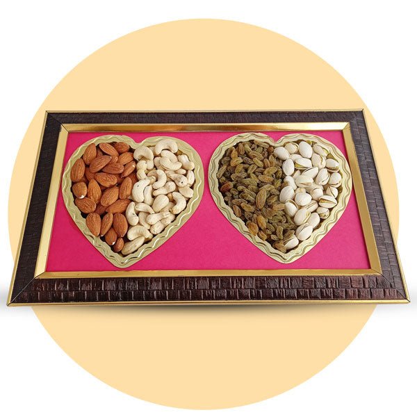 2 Hearts Tray Filled With Dry Nuts - Flowers to Nepal - FTN