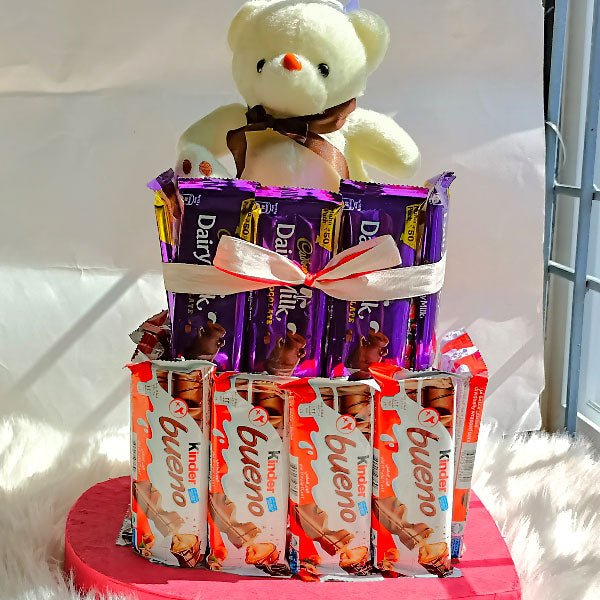 2 Layer Of Chocolates With Teddy Combo - Flowers to Nepal - FTN