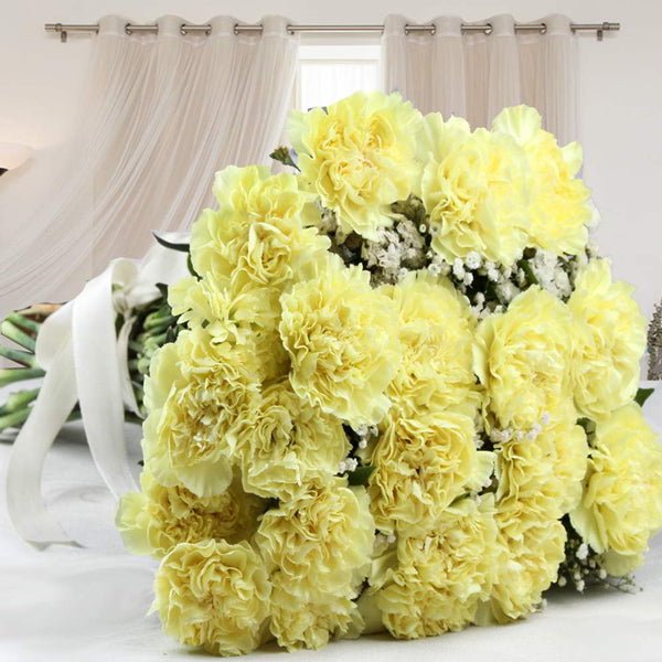 20 Fresh Yellow Carnations Bunch - Flowers to Nepal - FTN