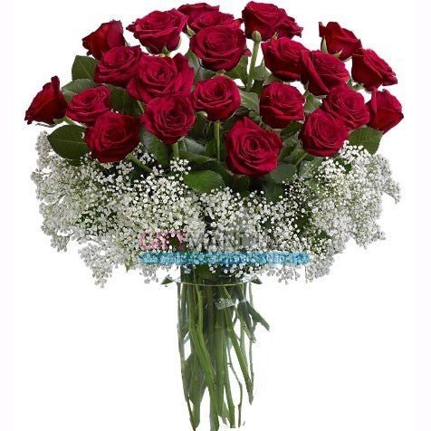 20 Lovely Valentine Red Roses With Gipsy Fillers - HID - Flowers to Nepal - FTN