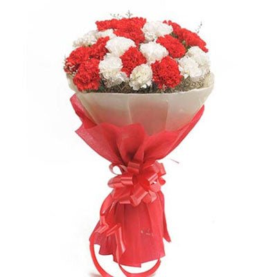 20 Mix Red and White Carnations Flowers You're Wonderful Bouquet - Flowers to Nepal - FTN