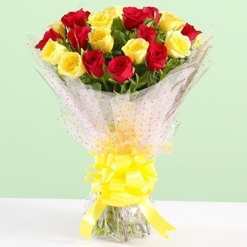 20 Mixed Roses (Red + Yellow) - Flowers to Nepal - FTN