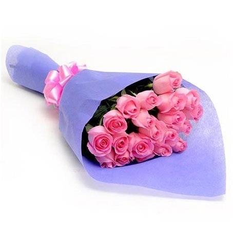 20 Pink Roses Non-Woven Paper Wrapped Bouquet - Flowers to Nepal - FTN