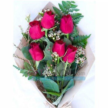 6 Red Roses Bouquet - Flowers to Nepal - FTN