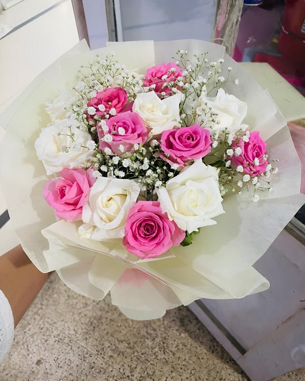 7 Pink Roses & 6 White Roses Bouquet - Flowers to Nepal - FTN