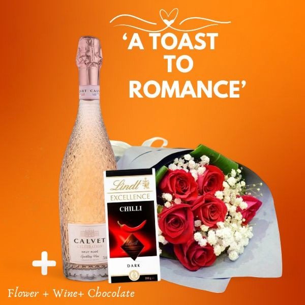 A Toast to Romance with Wine, Chocolate & Roses - Flowers to Nepal - FTN