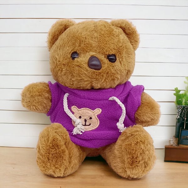 Adorable Brown Teddy With Purple Hoodie - Flowers to Nepal - FTN
