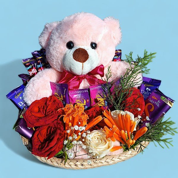 Adorable Pink Teddy Bear With Assorted Chocolates Treat - Flowers to Nepal - FTN