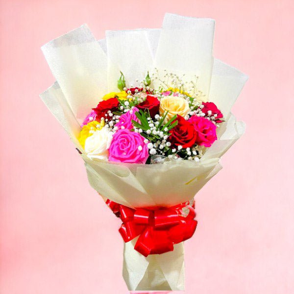 Assorted 15 Roses Bouquet - Flowers to Nepal - FTN