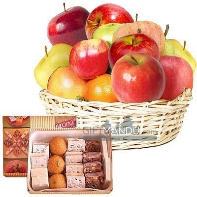 Assortment of Fruits 3kg with Mix Sweet Combo - Flowers to Nepal - FTN