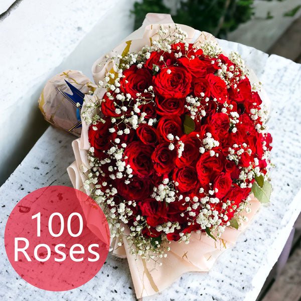 Attractive Red Roses Bouquet With Gypsy - Flowers to Nepal - FTN