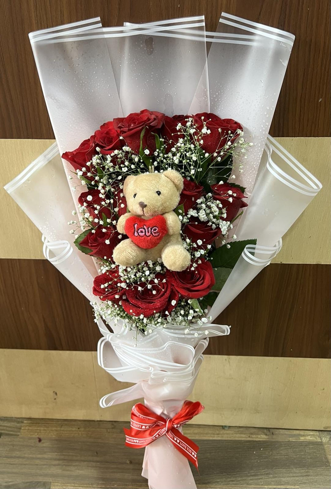 Beautiful 12 Red Roses With Teddy Bouquet - Flowers to Nepal - FTN