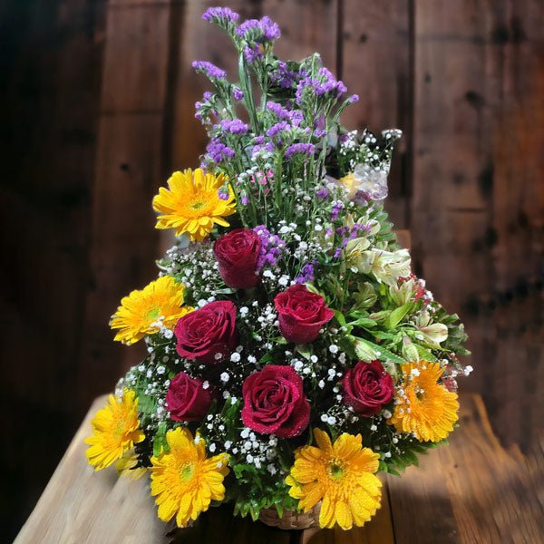 Beautiful Arrangement Of Mixed Flowers In A Basket - Flowers to Nepal - FTN