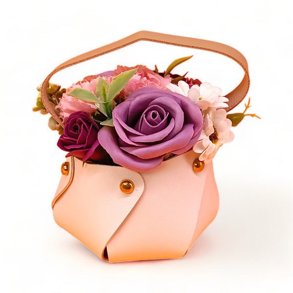 Beautiful Artificial Flowers In White Pu Leather Bag - Flowers to Nepal - FTN
