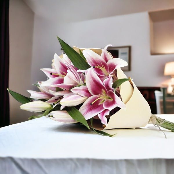 Beautiful Mix of 5 Lily Flowers - Elegantly Hand Tied - Flowers to Nepal - FTN