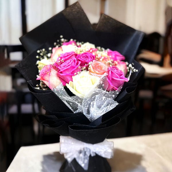 Beautiful Pink & White Rose Bouquet - Flowers to Nepal - FTN