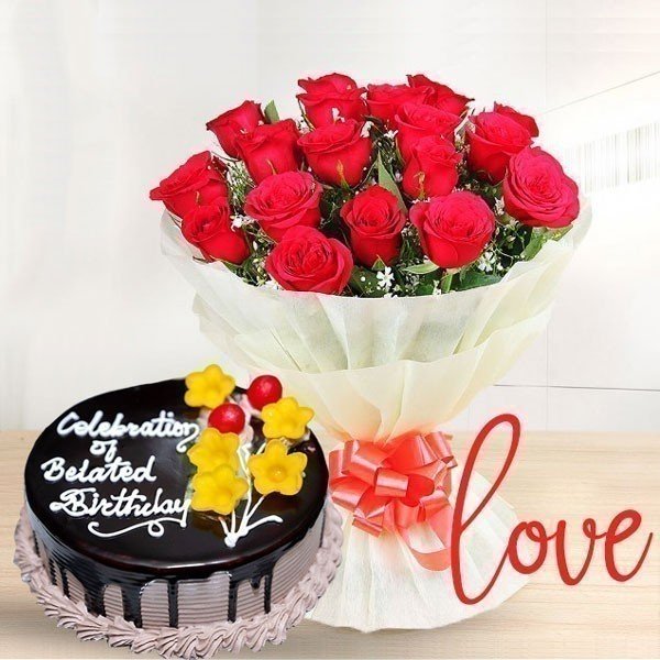 Beautiful Rose Bouquet With Cake - Flowers to Nepal - FTN