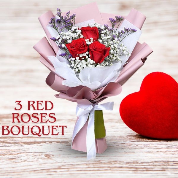 Three Roses Gutka Beautiful Three Roses Bunch - Flowers to Nepal - FTN