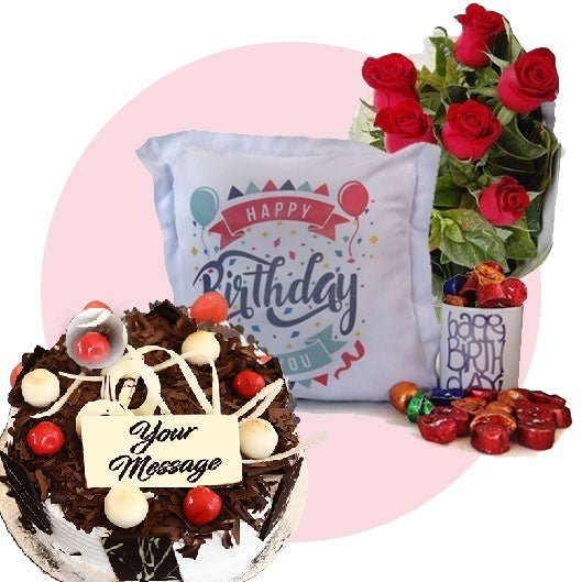 Birthday Cushion With Star Cake, Chocolates, Flowers And Birthday Mug - Flowers to Nepal - FTN