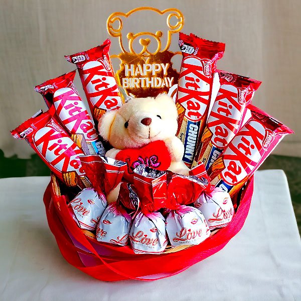 Birthday Gift Hamper With Teddy Bear & Full Of Chocolates Basket - Flowers to Nepal - FTN