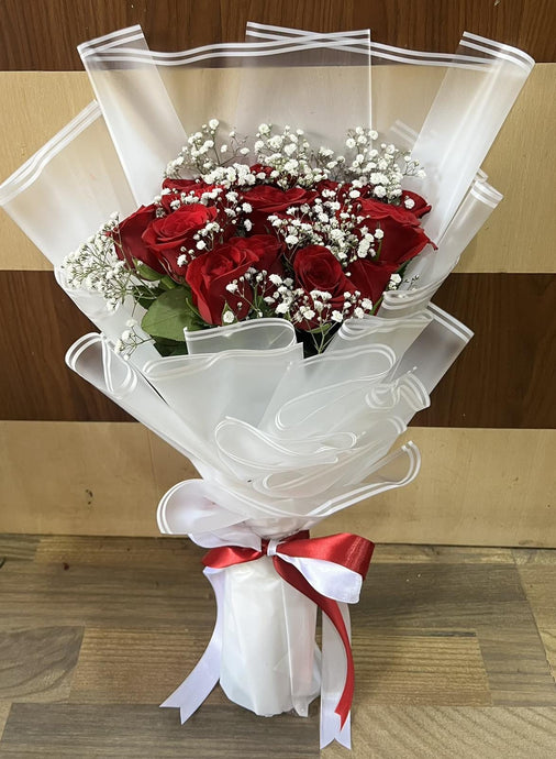 Bouquet of 12 Red Roses With Gypsy Decor - Flowers to Nepal - FTN