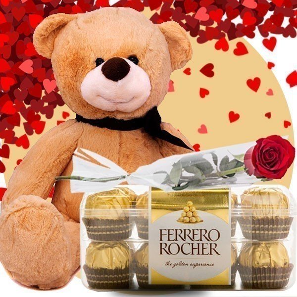 Brown Teddy With Ferrero Rocher (Free Rose) - Flowers to Nepal - FTN