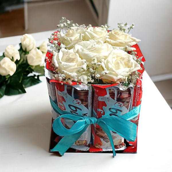 Bueno Chocolates Bouquet With White Roses - Flowers to Nepal - FTN