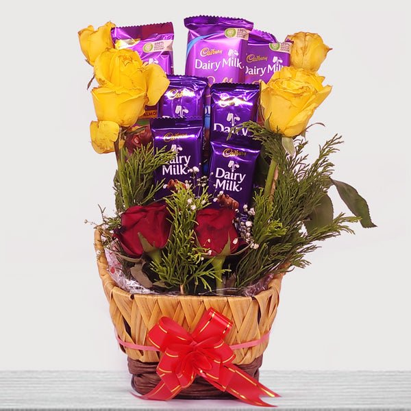 Cadbury Chocolates Basket With Beautiful Roses - Flowers to Nepal - FTN