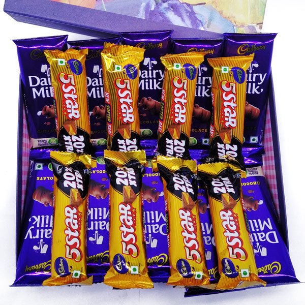 Cadbury Dairy Milk And 5 Star Arrangement In Box - Flowers to Nepal - FTN