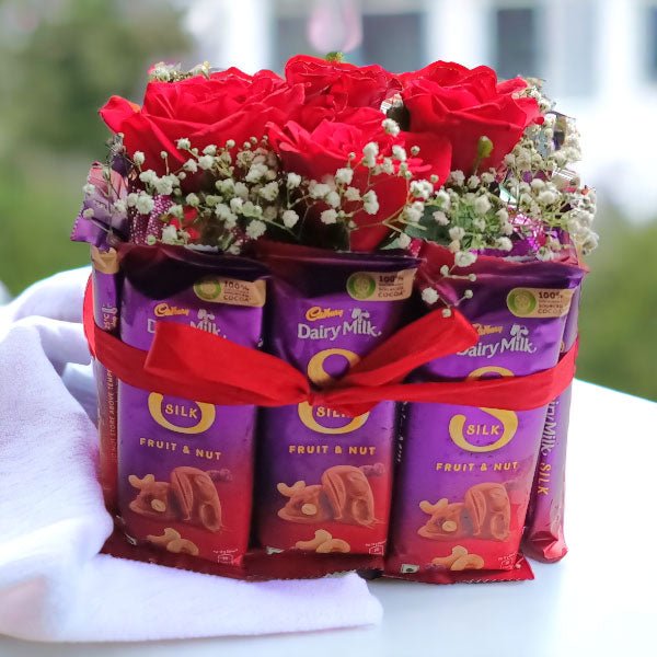 Cadbury Fruit & Nut With Red Roses Chocolates Bouquet - Flowers to Nepal - FTN