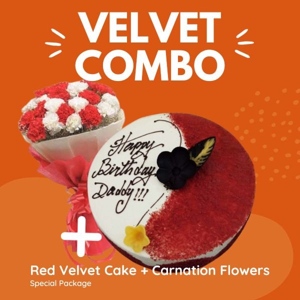 Carnation Velvet Surprise (Red Velvet Cake, Carnation Flowers Combo) - Flowers to Nepal - FTN
