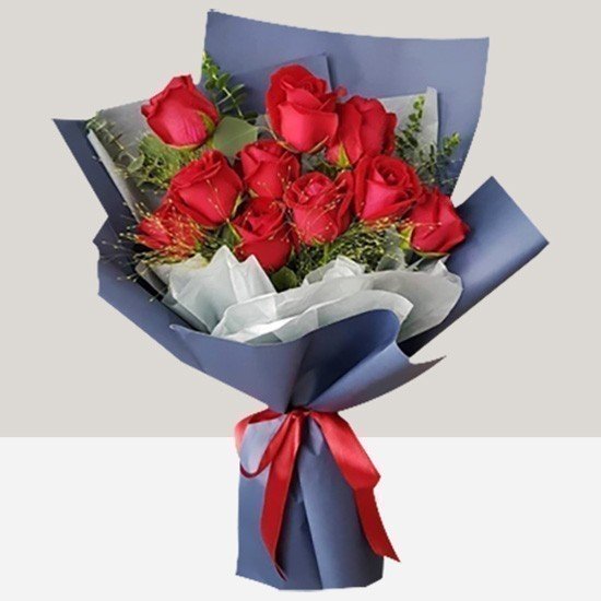 Charming 10 Red Fresh Roses Bouquet - Flowers to Nepal - FTN