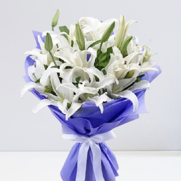 Charming 6pcs White Lilies Beautiful Bouquet - Flowers to Nepal - FTN