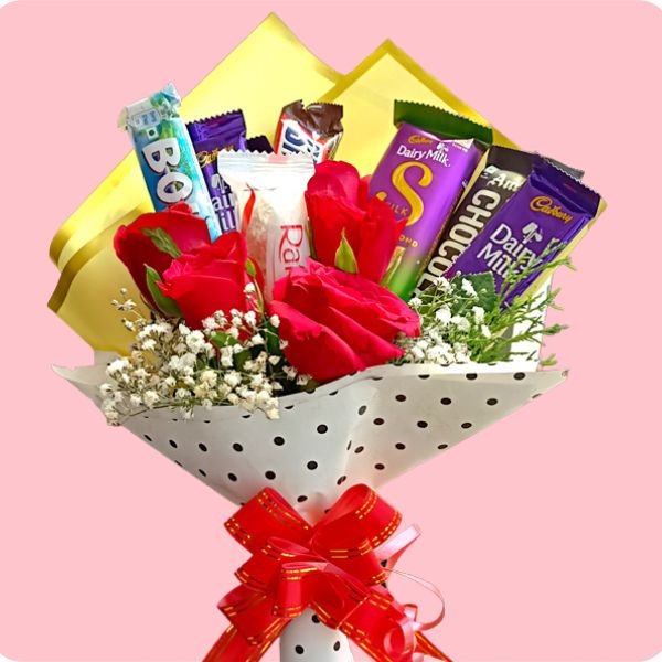 Chocolate Delight With Rose Bouquet - Flowers to Nepal - FTN