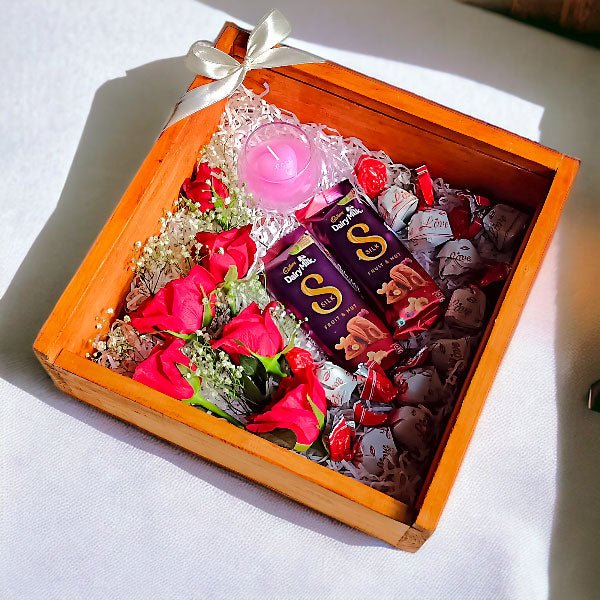 Chocolates Hamper With Roses & Candle In Box - Flowers to Nepal - FTN