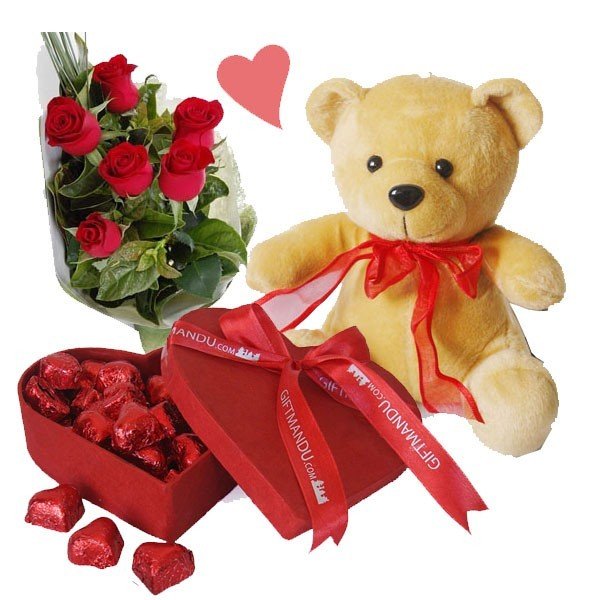Chocolates, Roses And Teddy Bear - Flowers to Nepal - FTN