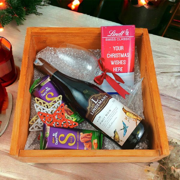 Christmas Cheers: 750ml Pinot Noir and Personalized Chocolate Hamper - Flowers to Nepal - FTN
