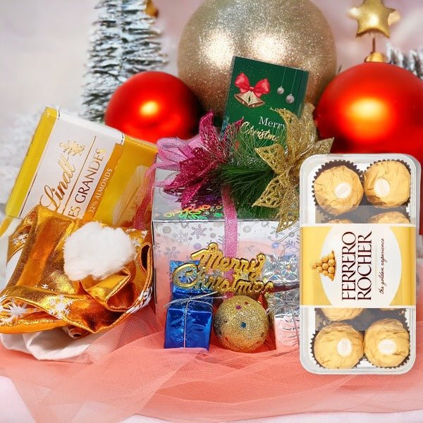 Christmas Joy with Chocolates & Golden Santa Cap Combo - Flowers to Nepal - FTN