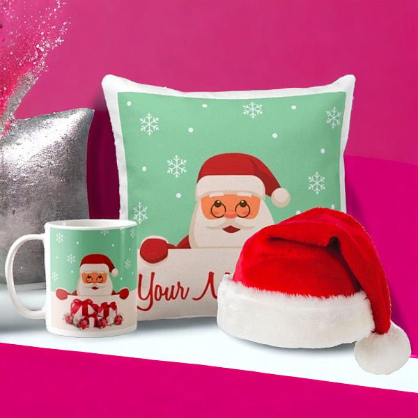 Christmas- Merry Mug & Cozy Cushion combo with Santa hat - Flowers to Nepal - FTN