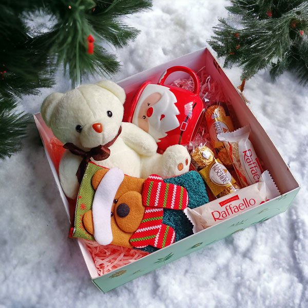 Christmas Santa Ceramic Mug, Teddy And Chocolates Treat - Flowers to Nepal - FTN