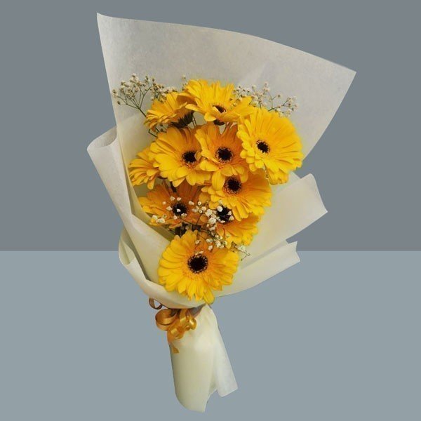 Classic 10 Yellow Gerbera Bouquet - Flowers to Nepal - FTN