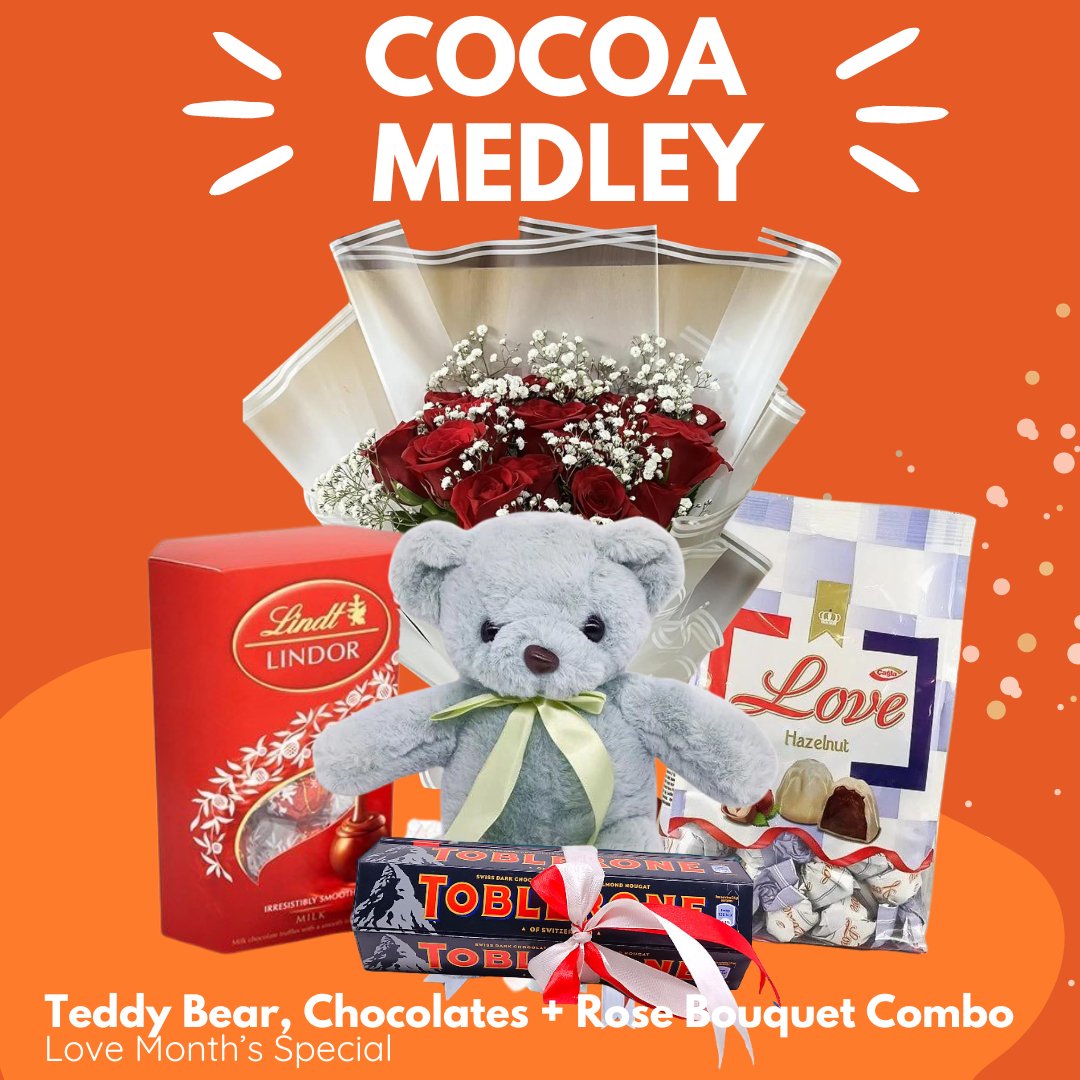Cocoa Medley Combo ( Red Roses Bouquet, Chocolates and Teddy Bear ) - Flowers to Nepal - FTN