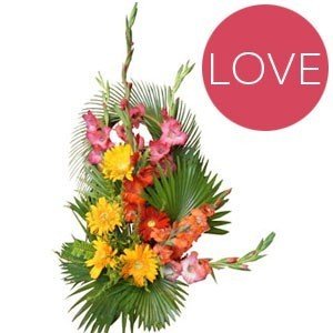 Colorful Basket - Red Yellow Gerbera With Pink White Gladiolus - Flowers to Nepal - FTN
